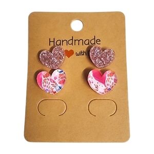 Rose Garden Sparkle Heart Acrylic Stud Earrings - 2 Pair